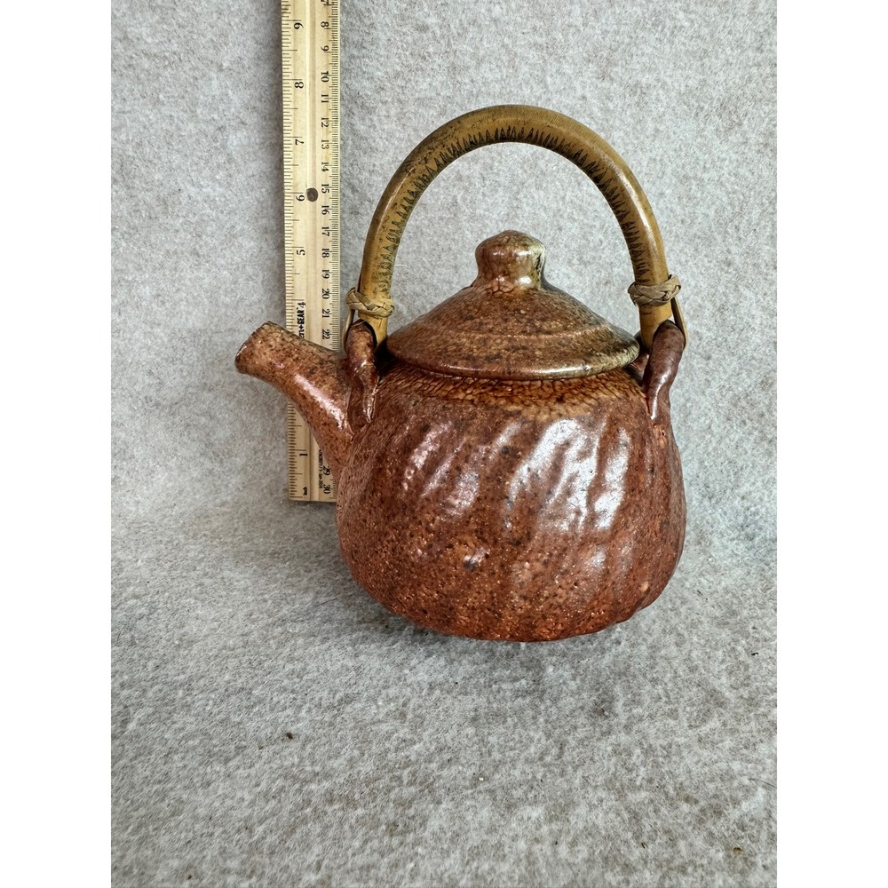 Vintage Ceramic Teapot Rustic Brown Glazed Handle Kitchen Decor Collectible‎
